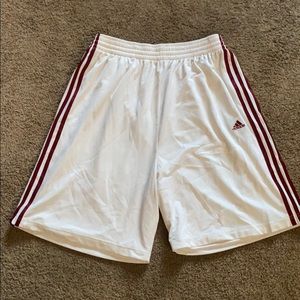 Adidas white mesh red striped basketball shorts L